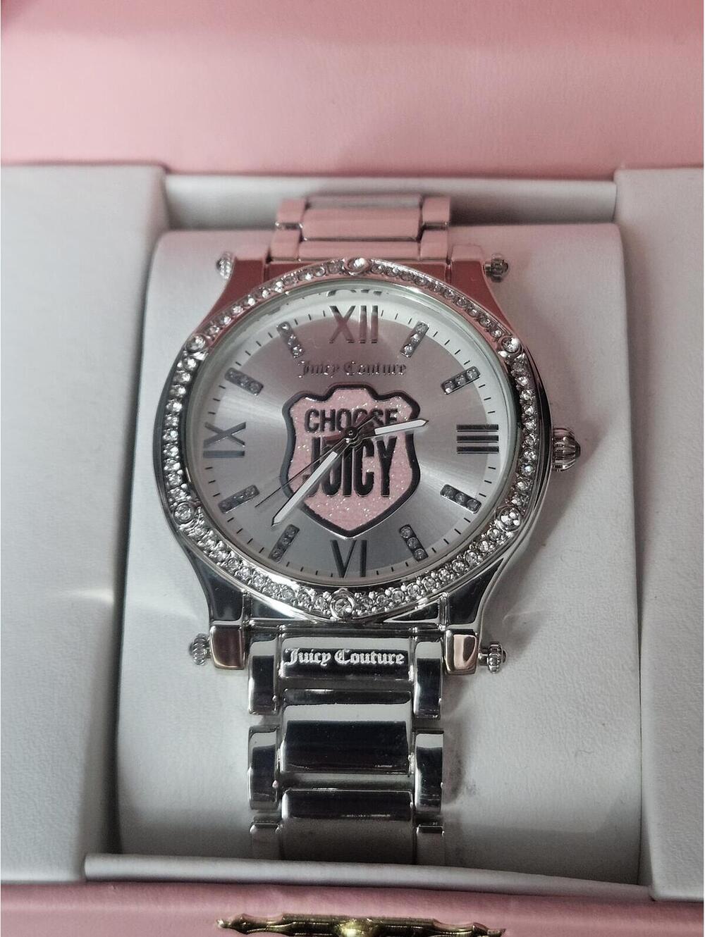 Juicy Couture Choose Juicy Rhinestone Watch Pink Box Silver Y2K Glam McBling